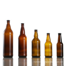 Hot Sell Amber Empty Glass Beer Bottle for Sparkling Wine Alcohol Juice Beverage with Metal Crown Cap